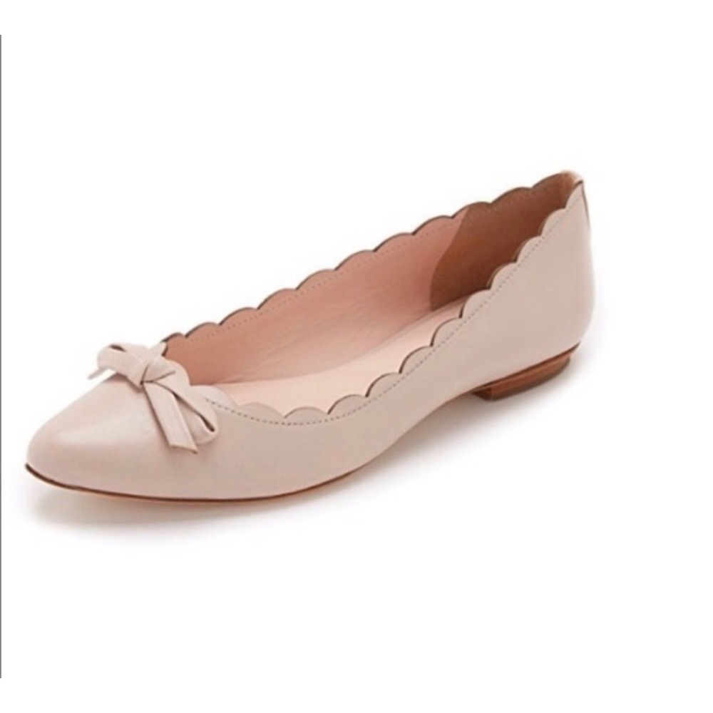 Kate Spade New York Willa Scallop Ballet Flats Nude Leather Pointed Toe Bow 10M
